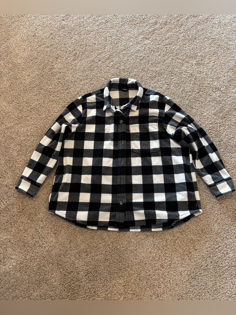 Eddie Bauer Microfleece Button-Up Shirt Buffalo Check Pockets Women Size XXL